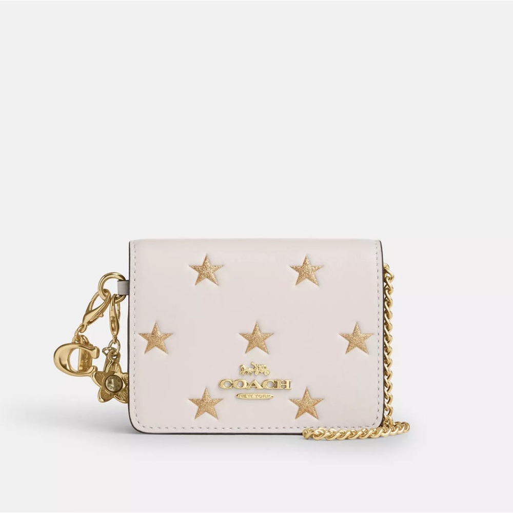 Coach Leather Mini Chain Wallet Star Print - NEW